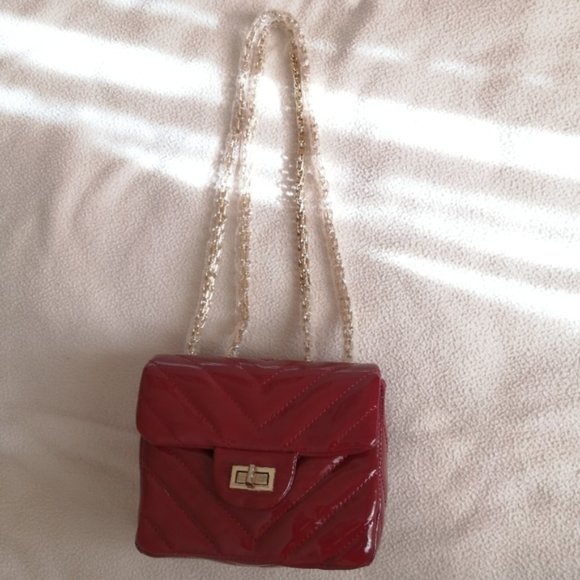 Maja Red Chevron Purse with Double Gold Chain - Picture 16 of 17